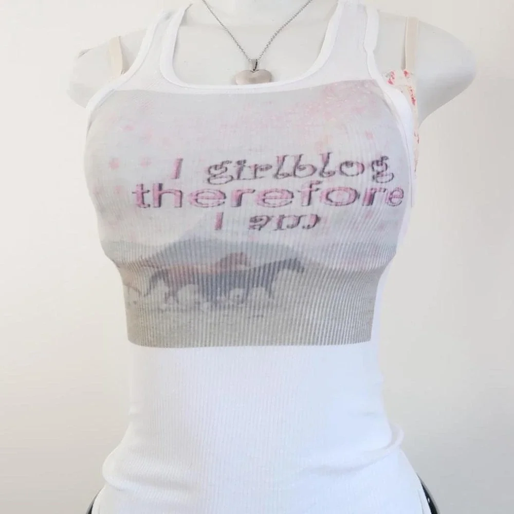 y2k i girlblog therefore i am graphic ribbed tank top fitted cami - Picture 2 of 8
